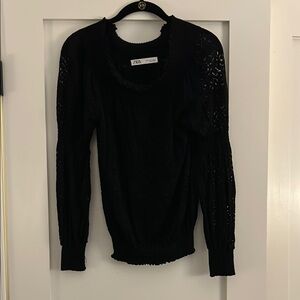 Zara Black Knit Top with Lace Detail